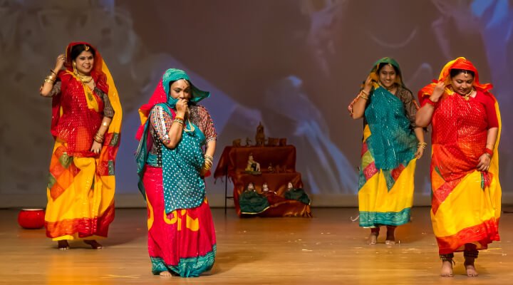 Traditional Bidesia folk dance costume from Bhojpuri regions.
