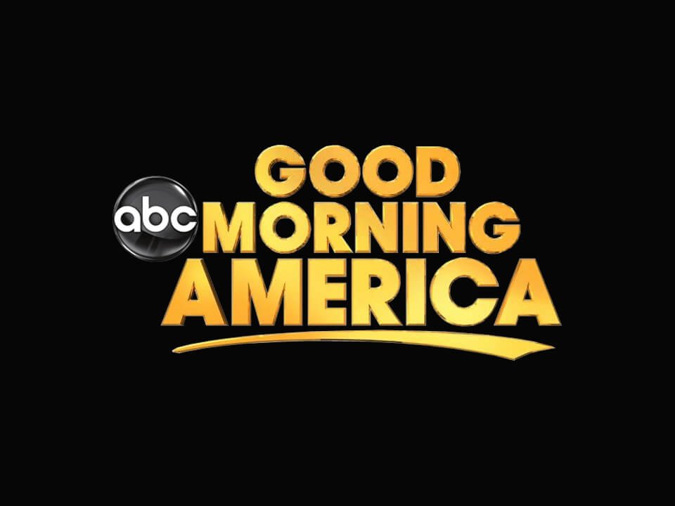 Gold letters displaying the logo of good morning america show on ABC.