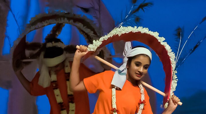 A closeup of the Kavadi prop carried by a dancer.
