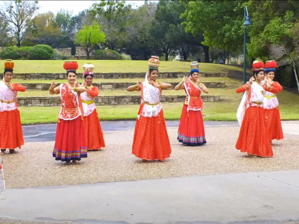 Students performing for a musical video.