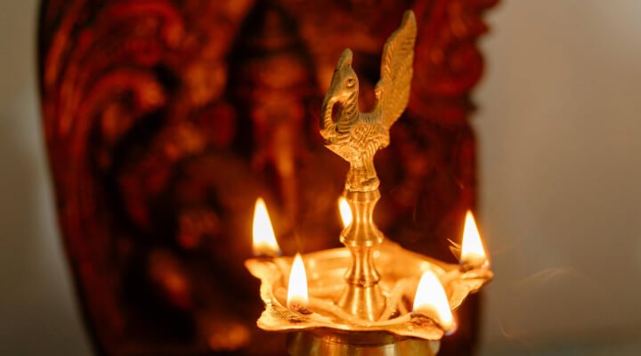 A closeup view of a traditional indian lamp.